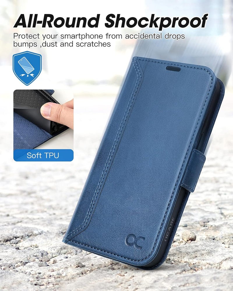 OCASE Retro Series Compatible with iPhone 13 Wallet Case with Card Holders [RFID Blocking][TPU Inner Shell ][Kickstand] PU Leather Flip Folio Shockproof Phone Cover 6.1 inch 2021 (Blue) - Image 5